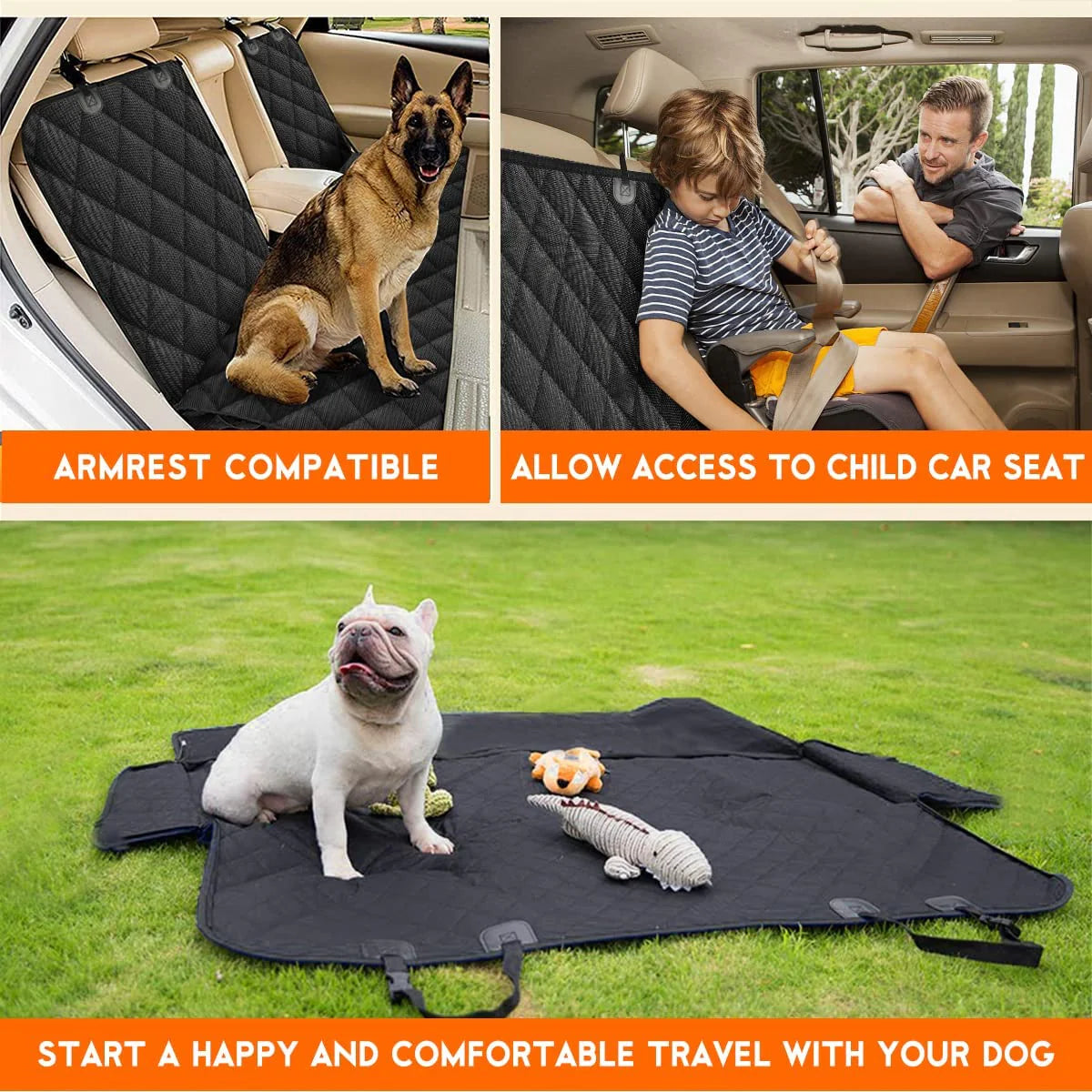 Non-slip pet car seat protector with adjustable seat belts